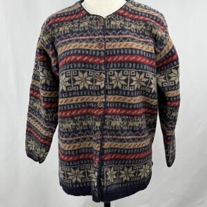 Vintage Croft & Barrow Fair Isle Wool Cardigan Sweater Cabin Grandma Size Large